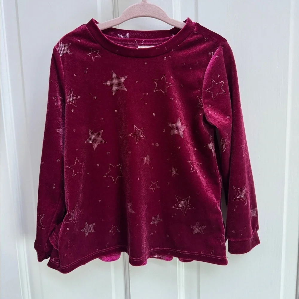 NWOT Gymboree 3T Maroon Velour Girls Star Long Sleeve Top Blouse